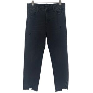 Kendall & Kylie The Icon High Rise Straight Stretch Distressed Black Jeans 13/31